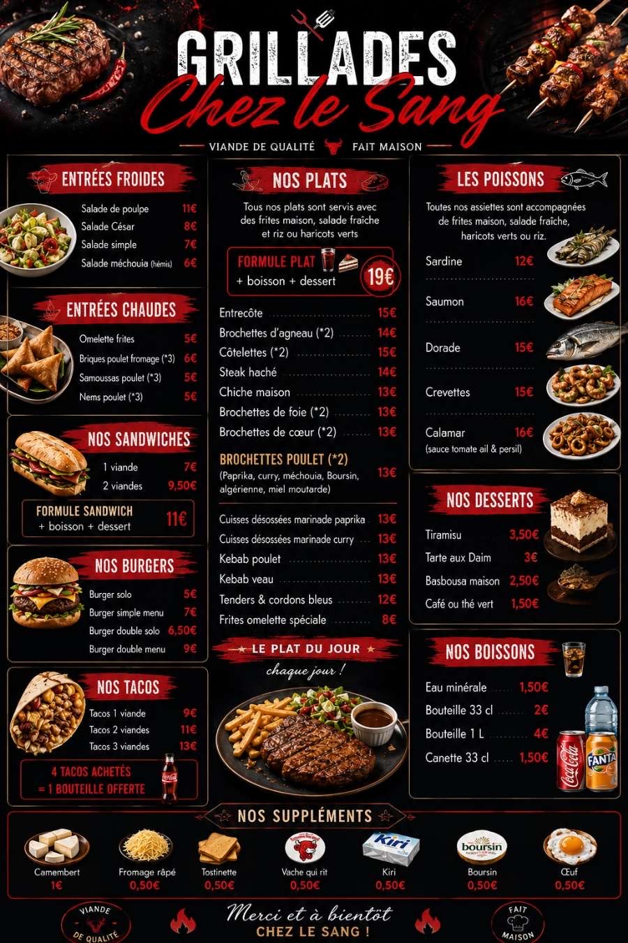 Menu complet Grillade Chez Le SanG